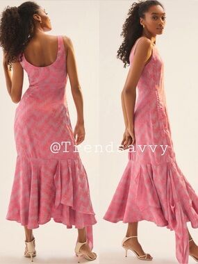 Anthropologie Amira Haroon Pink Ruched Midi Dress Size Small NWT